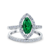 Two Piece Halo Marquise Art Deco Wedding Engagement Bridal Ring Round Simulated Cubic Zirconia 925 Sterling Silver