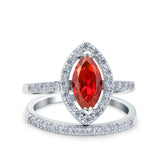 Two Piece Halo Marquise Art Deco Wedding Engagement Bridal Ring Round Simulated Cubic Zirconia 925 Sterling Silver