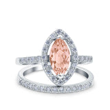 Two Piece Halo Marquise Art Deco Wedding Engagement Bridal Ring Round Simulated Cubic Zirconia 925 Sterling Silver