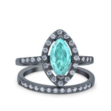 Two Piece Halo Marquise Art Deco Wedding Engagement Bridal Ring Round Simulated Cubic Zirconia 925 Sterling Silver
