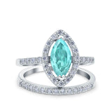 Two Piece Halo Marquise Art Deco Wedding Engagement Bridal Ring Round Simulated Cubic Zirconia 925 Sterling Silver