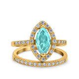 Two Piece Halo Marquise Art Deco Wedding Engagement Bridal Ring Round Simulated Cubic Zirconia 925 Sterling Silver