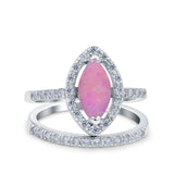 Two Piece Halo Marquise Art Deco Wedding Engagement Bridal Ring Round Simulated Cubic Zirconia 925 Sterling Silver
