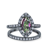 Two Piece Halo Marquise Art Deco Wedding Engagement Bridal Ring Round Simulated Cubic Zirconia 925 Sterling Silver