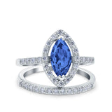Two Piece Halo Marquise Art Deco Wedding Engagement Bridal Ring Round Simulated Cubic Zirconia 925 Sterling Silver