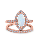 Two Piece Halo Marquise Art Deco Wedding Engagement Bridal Ring Round Simulated Cubic Zirconia 925 Sterling Silver