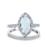 Two Piece Halo Marquise Art Deco Wedding Engagement Bridal Ring Round Simulated Cubic Zirconia 925 Sterling Silver
