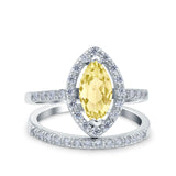 Two Piece Halo Marquise Art Deco Wedding Engagement Bridal Ring Round Simulated Cubic Zirconia 925 Sterling Silver