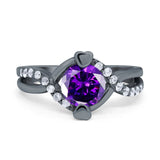 Art Deco Wedding Bridal Ring Round Simulated Cubic Zirconia 925 Sterling Silver