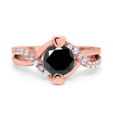 Art Deco Wedding Bridal Ring Round Simulated Cubic Zirconia 925 Sterling Silver