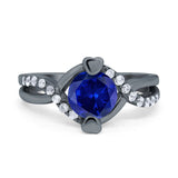 Art Deco Wedding Bridal Ring Round Simulated Cubic Zirconia 925 Sterling Silver