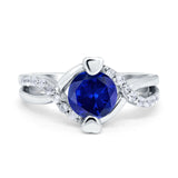 Art Deco Wedding Bridal Ring Round Simulated Cubic Zirconia 925 Sterling Silver