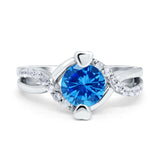 Art Deco Wedding Bridal Ring Round Simulated Cubic Zirconia 925 Sterling Silver