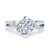 Art Deco Wedding Bridal Ring Round Simulated Cubic Zirconia 925 Sterling Silver