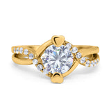 Art Deco Wedding Bridal Ring Round Simulated Cubic Zirconia 925 Sterling Silver