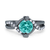 Art Deco Wedding Bridal Ring Round Simulated Cubic Zirconia 925 Sterling Silver