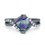 Art Deco Wedding Bridal Ring Round Simulated Cubic Zirconia 925 Sterling Silver
