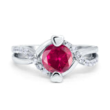 Art Deco Wedding Bridal Ring Round Simulated Cubic Zirconia 925 Sterling Silver