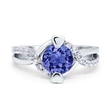 Art Deco Wedding Bridal Ring Round Simulated Cubic Zirconia 925 Sterling Silver