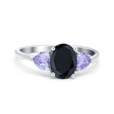 Three Stone Oval Wedding Bridal Ring Simulated Cubic Zirconia 925 Sterling Silver