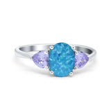Three Stone Oval Wedding Bridal Ring Simulated Cubic Zirconia 925 Sterling Silver