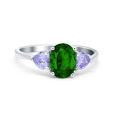 Three Stone Oval Wedding Bridal Ring Simulated Cubic Zirconia 925 Sterling Silver