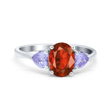 Three Stone Oval Wedding Bridal Ring Simulated Cubic Zirconia 925 Sterling Silver