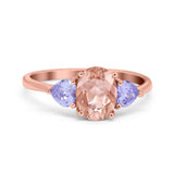 Three Stone Oval Wedding Bridal Ring Simulated Cubic Zirconia 925 Sterling Silver