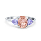 Three Stone Oval Wedding Bridal Ring Simulated Cubic Zirconia 925 Sterling Silver