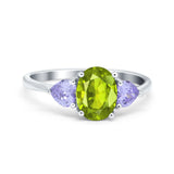 Three Stone Oval Wedding Bridal Ring Simulated Cubic Zirconia 925 Sterling Silver