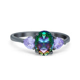 Three Stone Oval Wedding Bridal Ring Simulated Cubic Zirconia 925 Sterling Silver