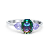 Three Stone Oval Wedding Bridal Ring Simulated Cubic Zirconia 925 Sterling Silver