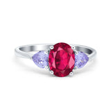 Three Stone Oval Wedding Bridal Ring Simulated Cubic Zirconia 925 Sterling Silver