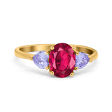 Three Stone Oval Wedding Bridal Ring Simulated Cubic Zirconia 925 Sterling Silver