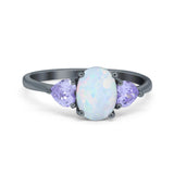 Three Stone Oval Wedding Bridal Ring Simulated Cubic Zirconia 925 Sterling Silver