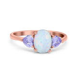 Three Stone Oval Wedding Bridal Ring Simulated Cubic Zirconia 925 Sterling Silver