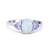 Three Stone Oval Wedding Bridal Ring Simulated Cubic Zirconia 925 Sterling Silver