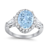 Halo Fashion Ring Round Baguette Simulated CZ 925 Sterling Silver