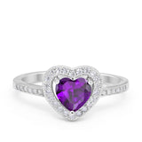 Halo Dazzling Heart Promise Ring Round Simulated CZ 925 Sterling Silver