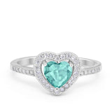 Halo Dazzling Heart Promise Ring Round Simulated CZ 925 Sterling Silver