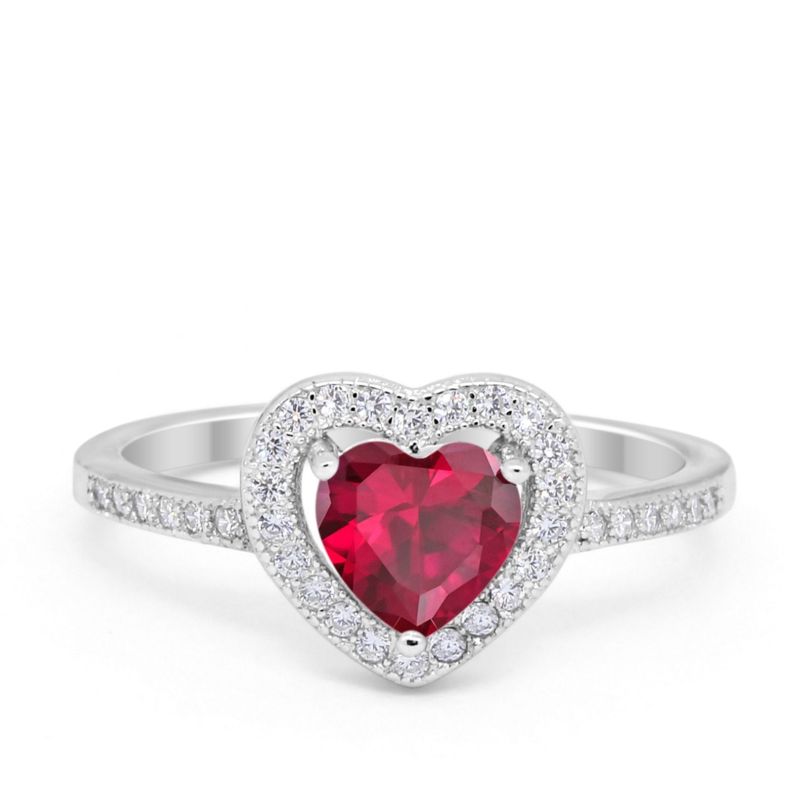 Halo Dazzling Heart Promise Ring Round Simulated CZ 925 Sterling Silver