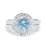Two Piece Halo Ring Band Bridal Set Round Simulated Cubic Zirconia 925 Sterling Silver