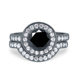 Two Piece Halo Ring Band Bridal Set Round Simulated Cubic Zirconia 925 Sterling Silver