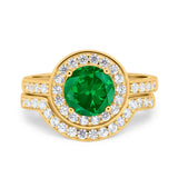 Two Piece Halo Ring Band Bridal Set Round Simulated Cubic Zirconia 925 Sterling Silver