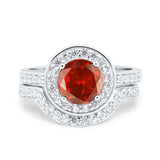 Two Piece Halo Ring Band Bridal Set Round Simulated Cubic Zirconia 925 Sterling Silver