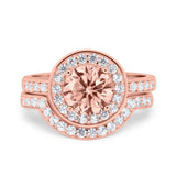 Two Piece Halo Ring Band Bridal Set Round Simulated Cubic Zirconia 925 Sterling Silver