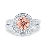 Two Piece Halo Ring Band Bridal Set Round Simulated Cubic Zirconia 925 Sterling Silver