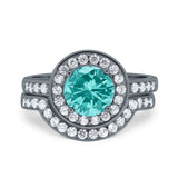 Two Piece Halo Ring Band Bridal Set Round Simulated Cubic Zirconia 925 Sterling Silver