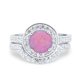 Two Piece Halo Ring Band Bridal Set Round Simulated Cubic Zirconia 925 Sterling Silver