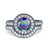 Two Piece Halo Ring Band Bridal Set Round Simulated Cubic Zirconia 925 Sterling Silver